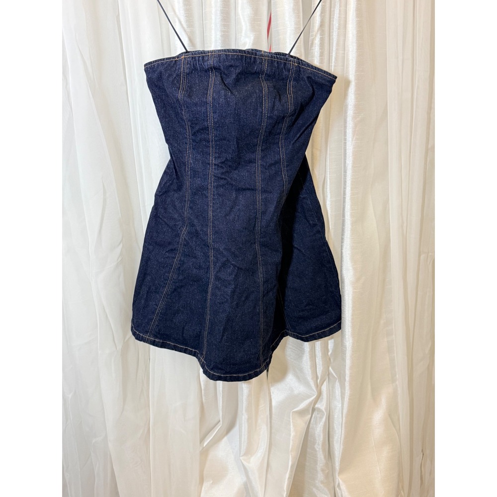 Abercrombie & Fitch Denim Tube Top Womens XSP Dark Indigo Corset Zip Back